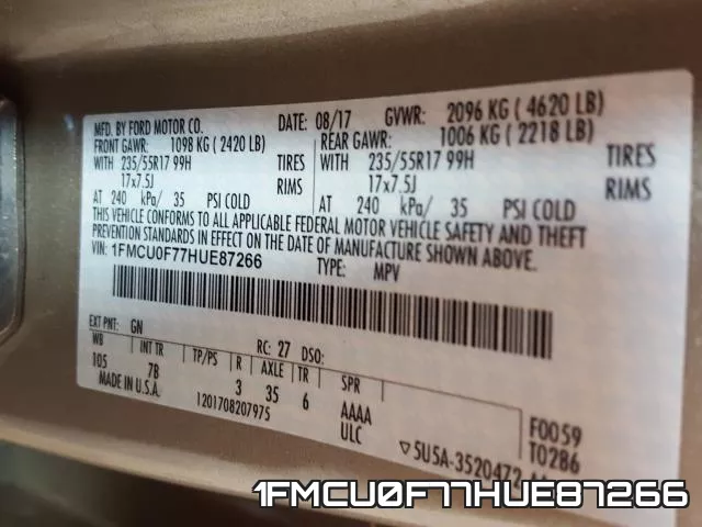 1FMCU0F77HUE87266 фото 2