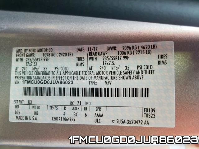 1FMCU0GD0JUA86023 фото 2