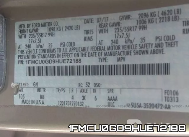 1FMCU0GD9HUE72188 фото 10
