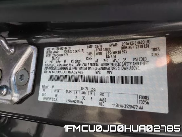 1FMCU0JD0HUA02785 фото 2