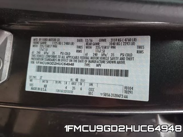 1FMCU9GD2HUC64948 фото 2