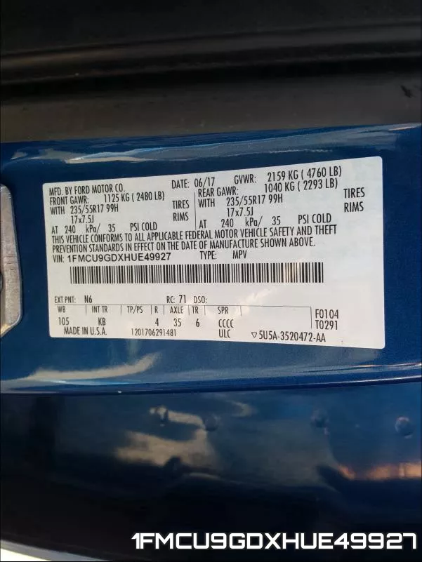 1FMCU9GDXHUE49927 фото 2