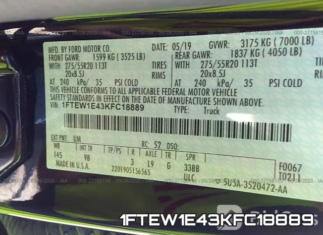 1FTEW1E43KFC18889 фото 10