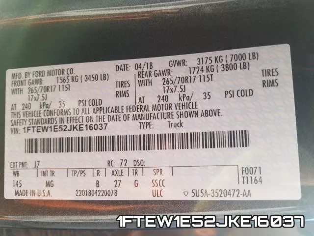 1FTEW1E52JKE16037 фото 2
