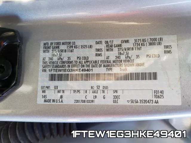 1FTEW1EG3HKE49401 фото 2