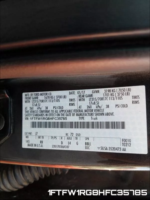 1FTFW1RG8HFC35785 фото 2