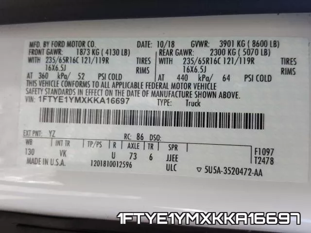 1FTYE1YMXKKA16697 фото 2
