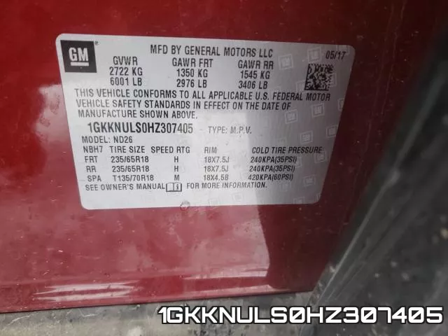 1GKKNULS0HZ307405 фото 2