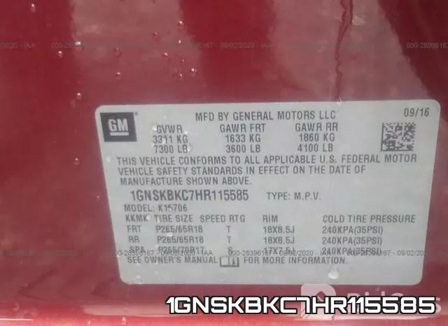 1GNSKBKC7HR115585 фото 10