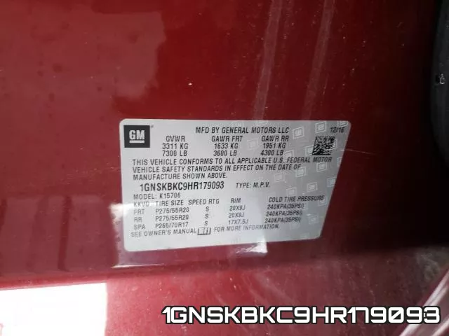 1GNSKBKC9HR179093 фото 2