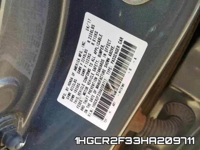 1HGCR2F33HA209711 фото 2