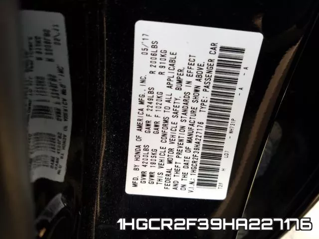 1HGCR2F39HA227176 фото 2