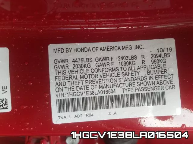 1HGCV1E38LA016504 фото 2