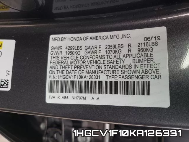 1HGCV1F10KA126331 фото 2