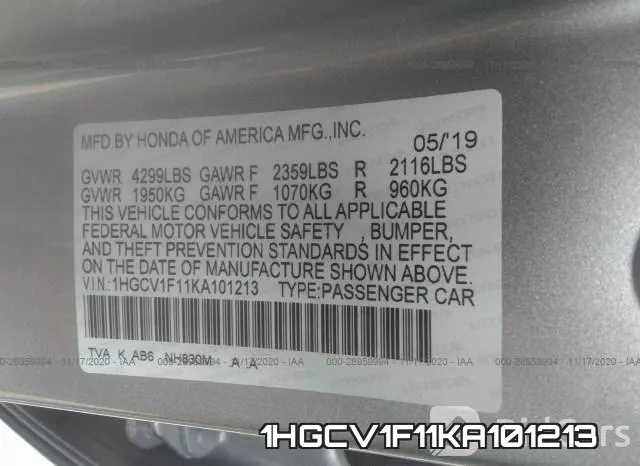 1HGCV1F11KA101213 фото 10
