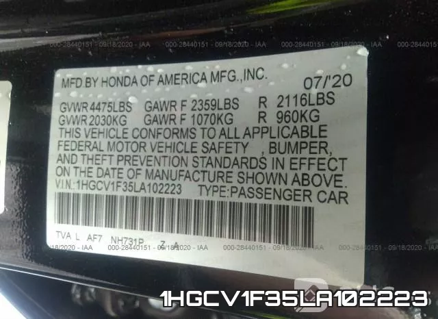 1HGCV1F35LA102223 фото 10
