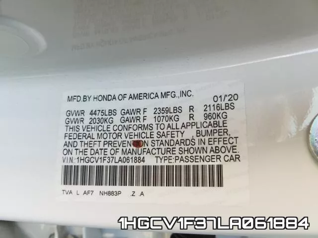1HGCV1F37LA061884 фото 2
