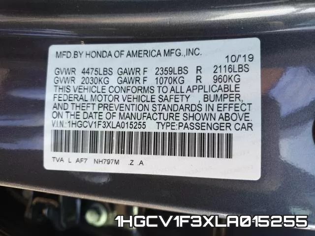 1HGCV1F3XLA015255 фото 2