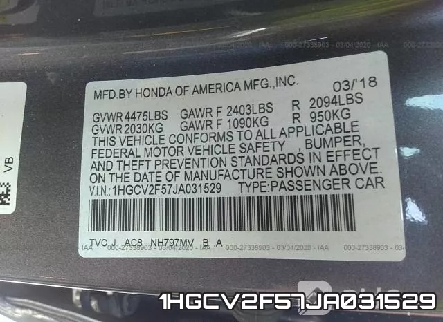1HGCV2F57JA031529 фото 9