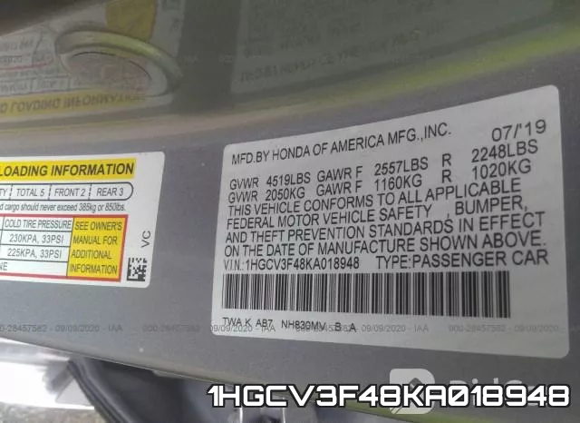 1HGCV3F48KA018948 фото 10