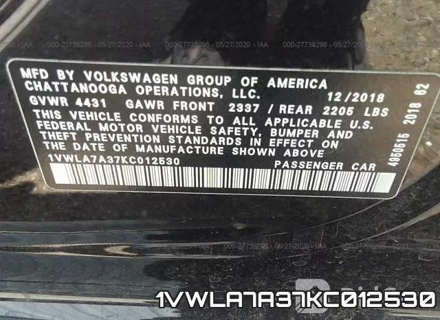 1VWLA7A37KC012530 фото 10
