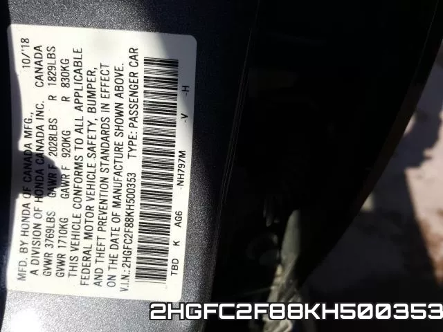 2HGFC2F88KH500353 фото 2