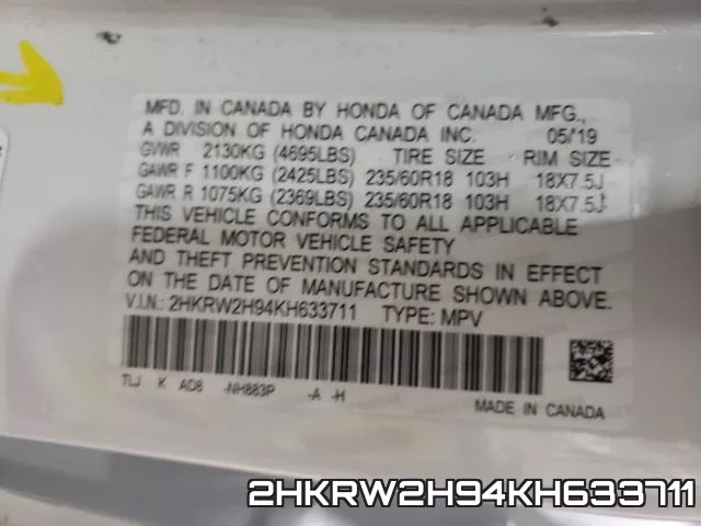 2HKRW2H94KH633711 фото 2