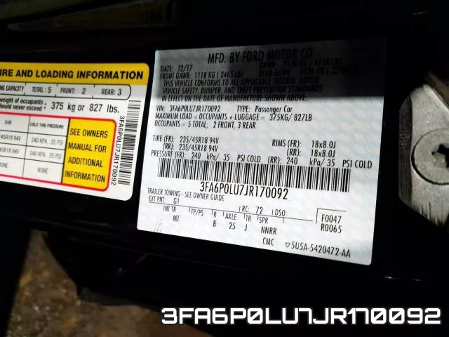 3FA6P0LU7JR170092 фото 2