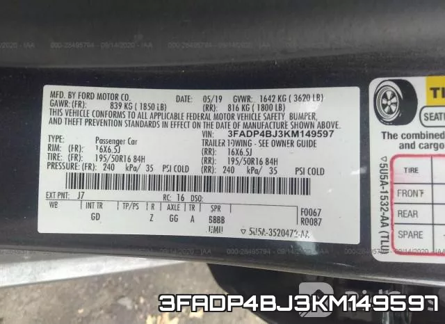 3FADP4BJ3KM149597 фото 10