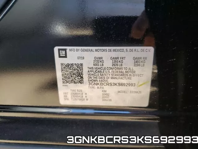 3GNKBCRS3KS692993 фото 2