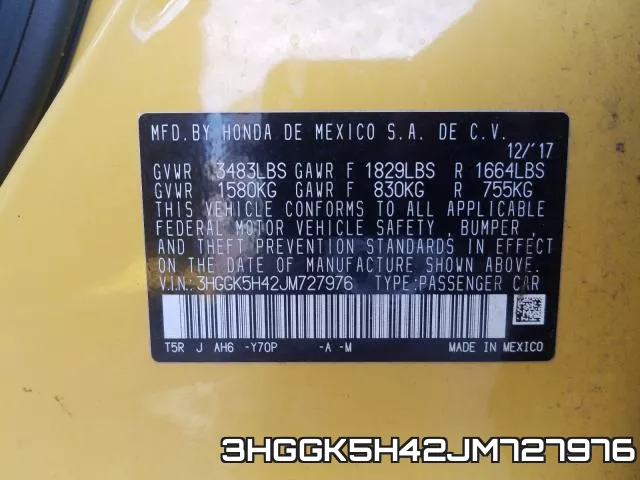 3HGGK5H42JM727976 фото 2