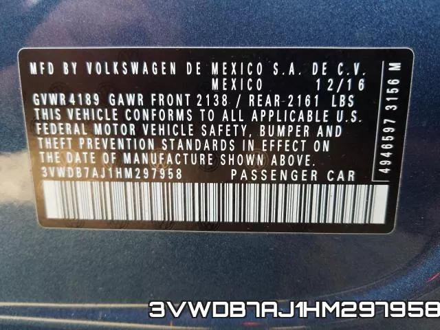 3VWDB7AJ1HM297958 фото 2