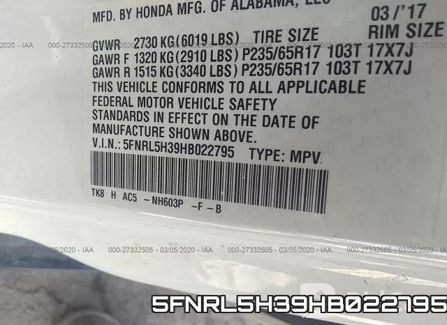 5FNRL5H39HB022795 фото 10
