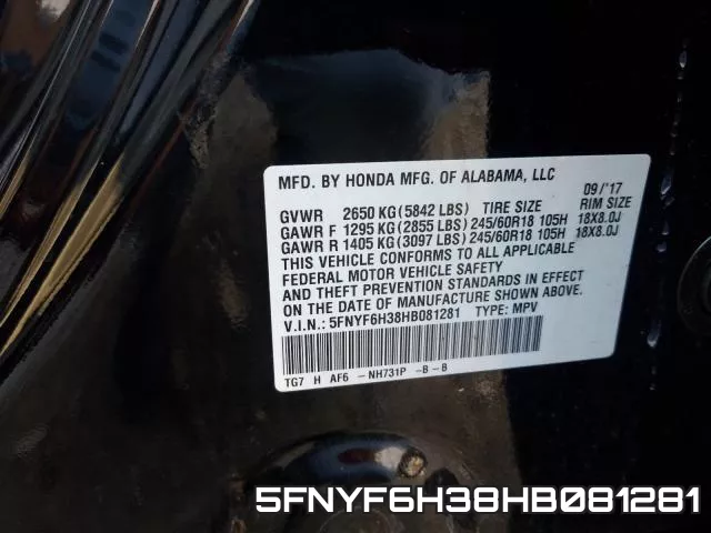 5FNYF6H38HB081281 фото 2