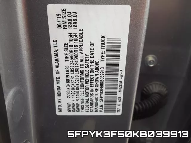 5FPYK3F50KB039913 фото 2