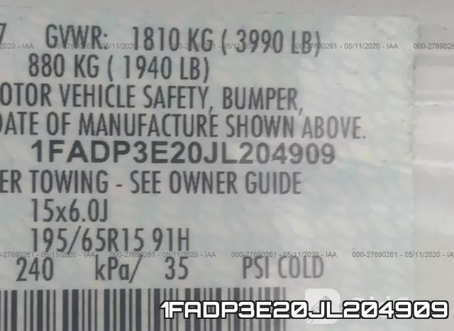 1FADP3E20JL204909 фото 10