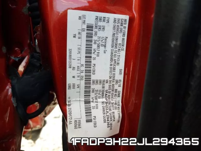 1FADP3H22JL294365 фото 2