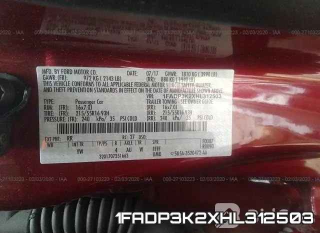 1FADP3K2XHL312503 фото 10