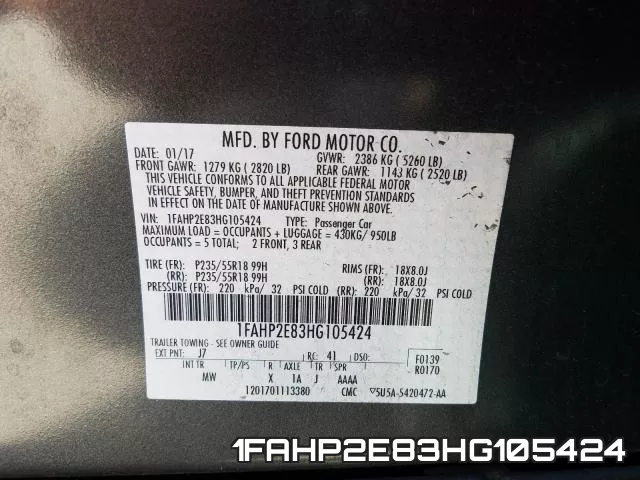 1FAHP2E83HG105424 фото 2