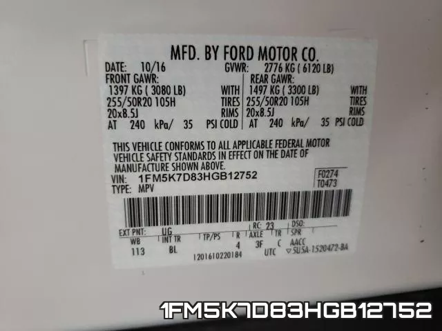 1FM5K7D83HGB12752 фото 2