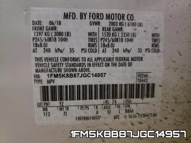 1FM5K8B87JGC14957 фото 2