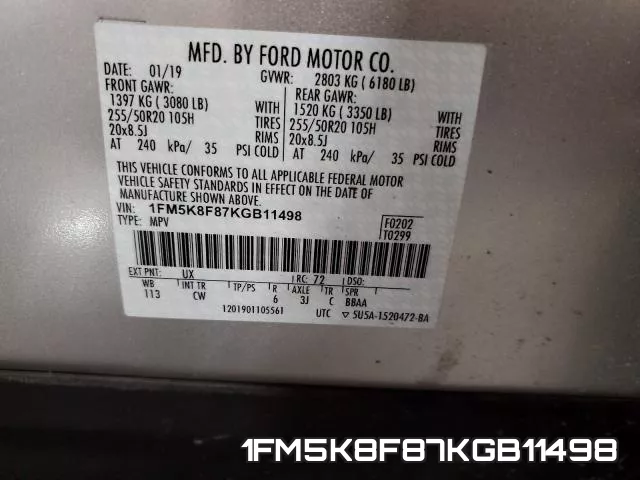 1FM5K8F87KGB11498 фото 2