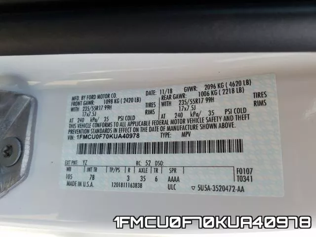 1FMCU0F70KUA40978 фото 2