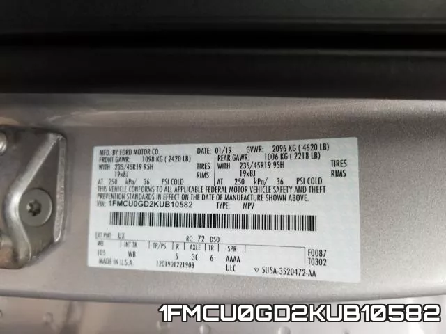 1FMCU0GD2KUB10582 фото 2