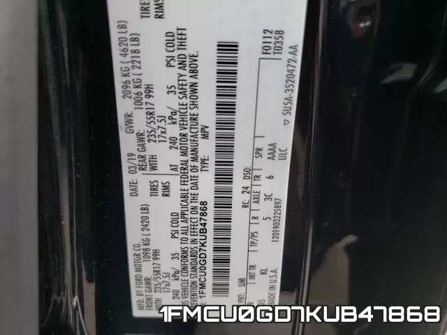 1FMCU0GD7KUB47868 фото 2