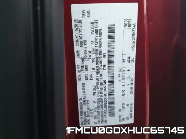 1FMCU0GDXHUC65745 фото 2