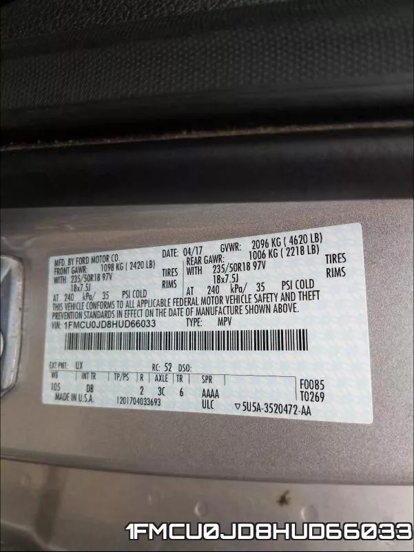 1FMCU0JD8HUD66033 фото 2