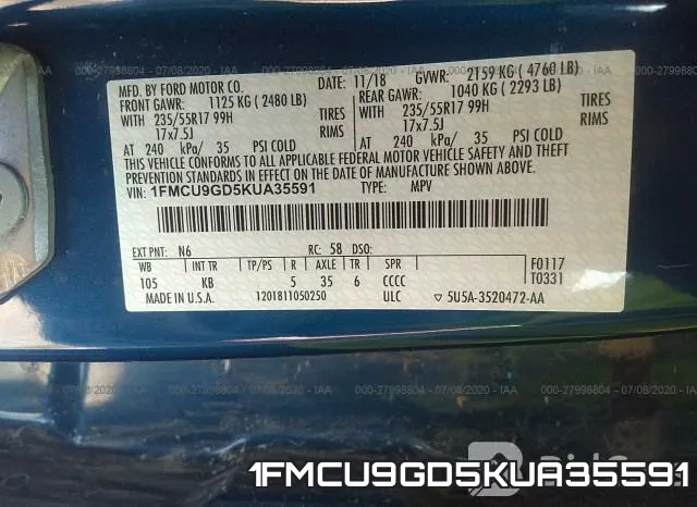 1FMCU9GD5KUA35591 фото 9
