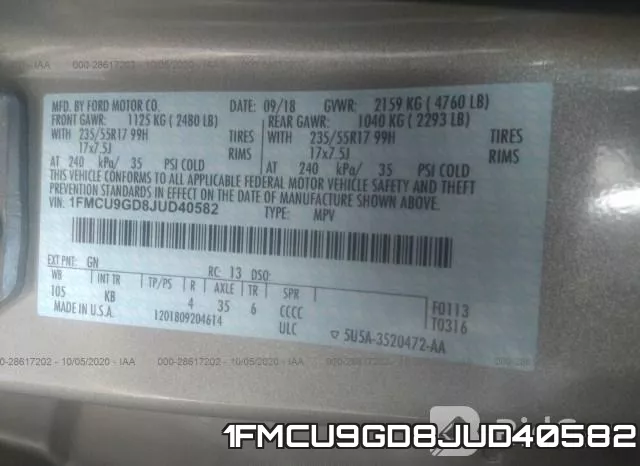1FMCU9GD8JUD40582 фото 9