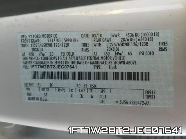 1FT7W2BT2JEC07641 фото 2